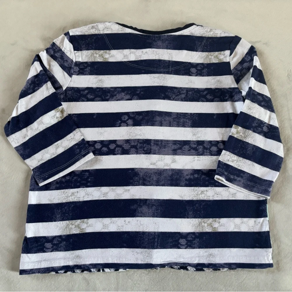 Onque Casual Zip Front Top Blue Green Stripe Floral Lightweight Jacket PM Y2K